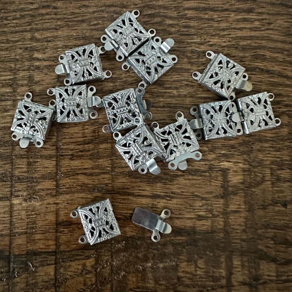 New Vintage Filigree Square Box Clasps in Silver Tone - 12 Pieces